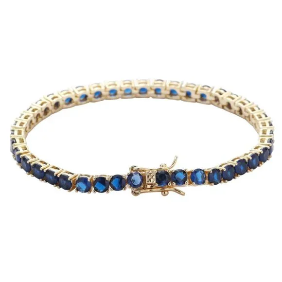 14K Gold Womens 2ct Blue Sapphire Gemstone Tennis Bracelet 14 K Silver Jewelry - Picture 7 of 9